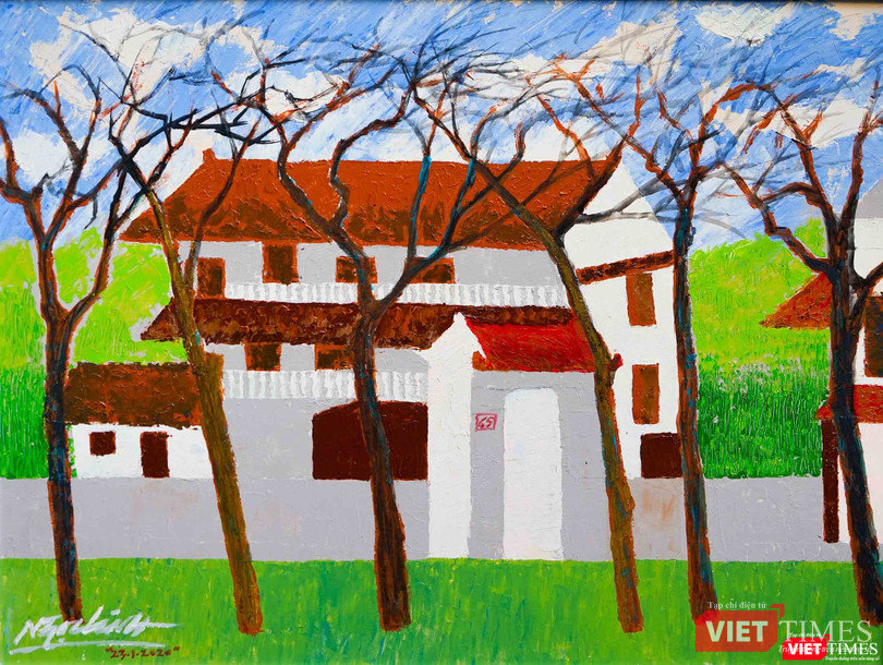 Tranh "Ngôi nhà nghệ sĩ 65 Nguyễn Thái Học" của HS Ngọc Linh, nằm trong bộ 13 bức tranh về Hà Nội sẽ trưng bày ngày 30/10/2020 (Ảnh: Gia đình họa sĩ cung cấp)