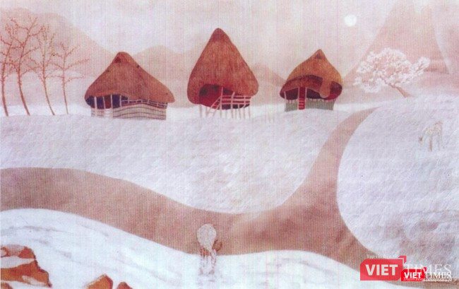 Tranh lụa "Những nẻo đường nai đi" của hoạ sĩ Ngọc Linh (Ảnh: Gia đình họa sĩ cung cấp)