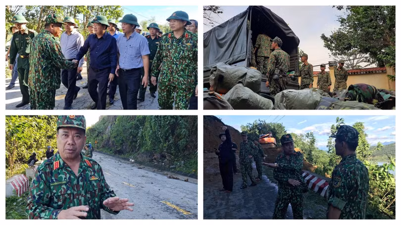 Lực lượng quân đội mở đường vào cứu nạn 53 người bị vùi lấp ở Trà Leng (Ảnh: Hoà Bình ghép)