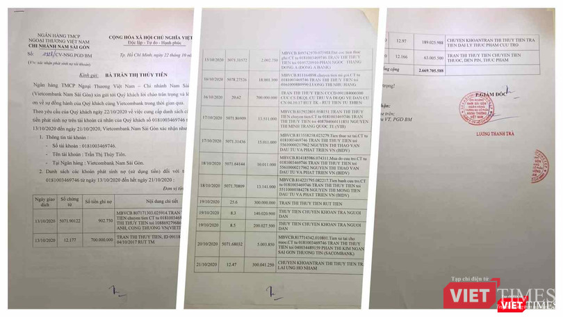 Sao kê Ngân hàng của ca sĩ Thuỷ Tiên được đăng công khai, có cả số điện thoại của các cá nhân liên quan để người dân có thể kiểm chứng (Ảnh: FBNV)