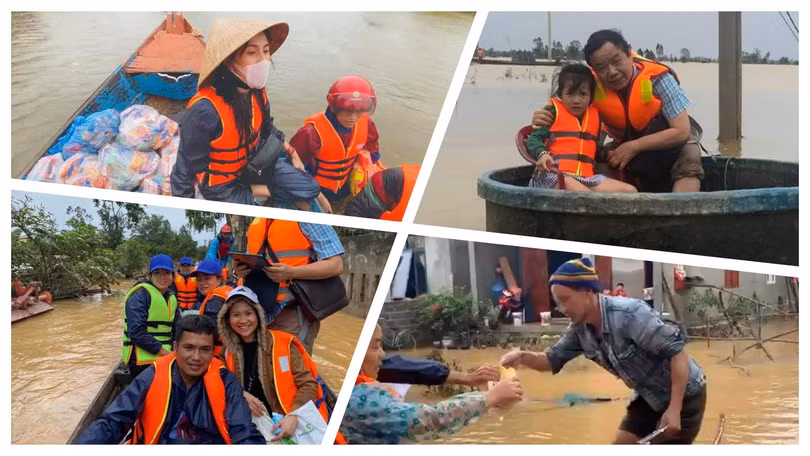 Nhiều đoàn do các tổ chức, cá nhân đang tiếp tục đi vào cứu trợ bà con vùng lũ (Ảnh: Hoà Bình ghép) 