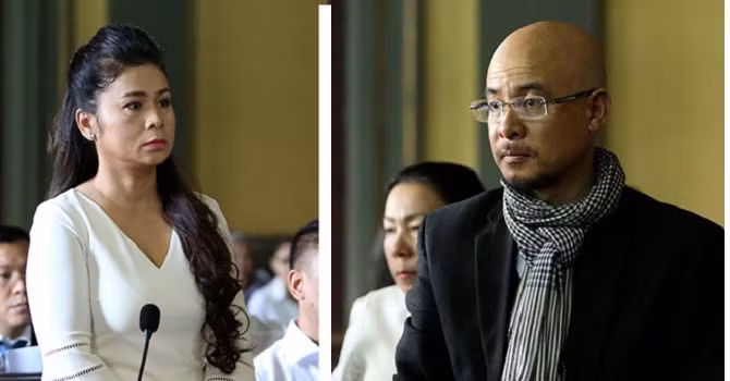 Vợ chồng ông Vũ bà Thảo tại tòa.