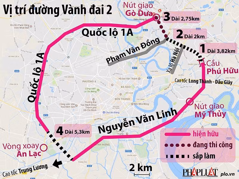 Vành đai 2 vùng TP.HCM vẫn chưa thể khép kín. (Đồ họa: Plo)