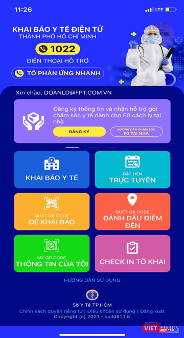 Giao diện của Hệ thống Khai báo y tế của TP.HCM