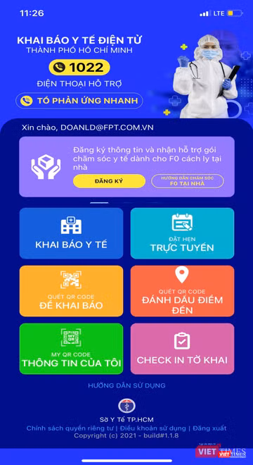 Giao diện của Hệ thống Khai báo y tế của TP.HCM