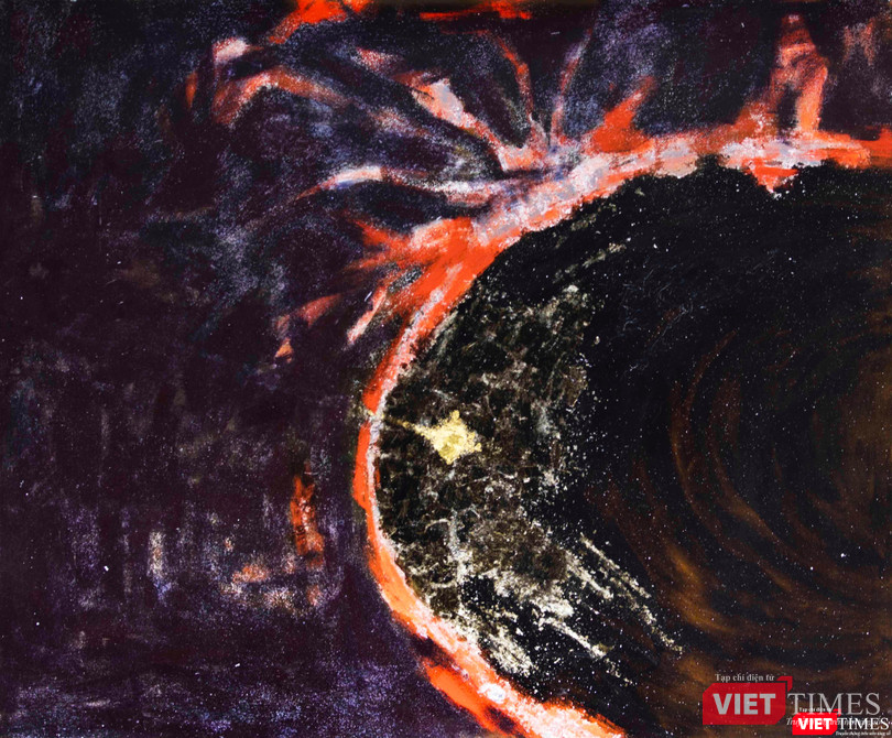 Linh hồn Icarus hiển lộ trong nhật thực, sơn mài, 120cm x 145cm, 2021 Linh hồn Icarus hiển lộ trong nhật thực, sơn mài, 120cm x 145cm, 2021