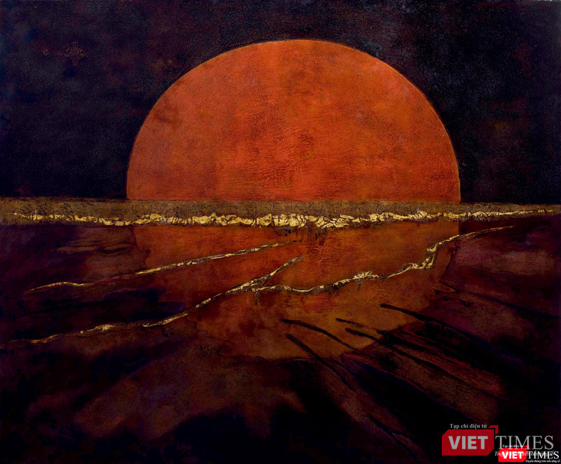 Tác phẩm "Hoàng hôn" (120x145) Sơn mài trên vóc, 2021 Tác phẩm "Hoàng hôn" (120x145) Sơn mài trên vóc, 2021