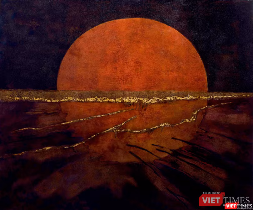 Tác phẩm "Hoàng hôn" (120x145) Sơn mài trên vóc, 2021