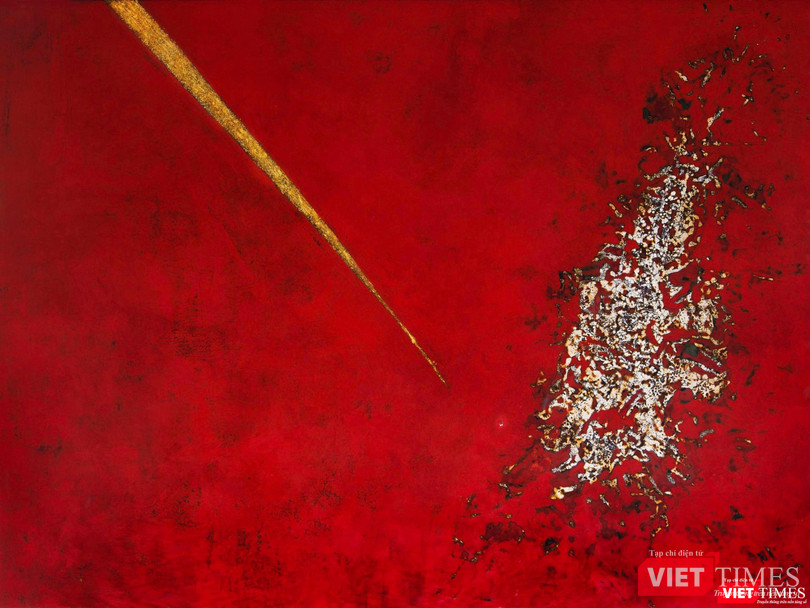 Plasma của mặt trời, sơn mài trên vóc, 120cm x 160cm, 2021 Plasma của mặt trời, sơn mài trên vóc, 120cm x 160cm, 2021