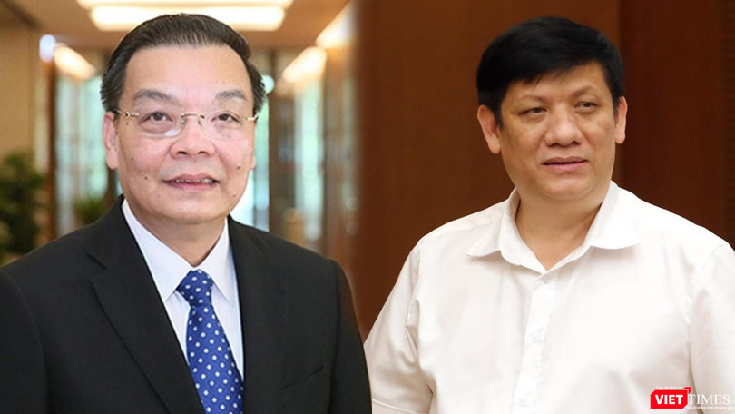 Chủ tịch UBND TP Hà Nội Chu Ngọc Anh (trái) và Bộ trưởng Bộ Y tế Nguyễn Thanh Long