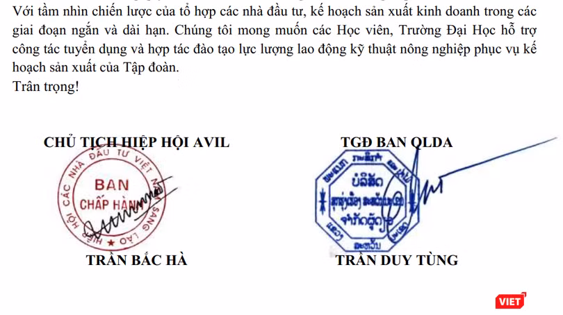 Một trong các văn bản mà cha con ông Trần Bắc Hà - Trần Duy Tùng cùng đứng tên. Một trong các văn bản mà cha con ông Trần Bắc Hà - Trần Duy Tùng cùng đứng tên.