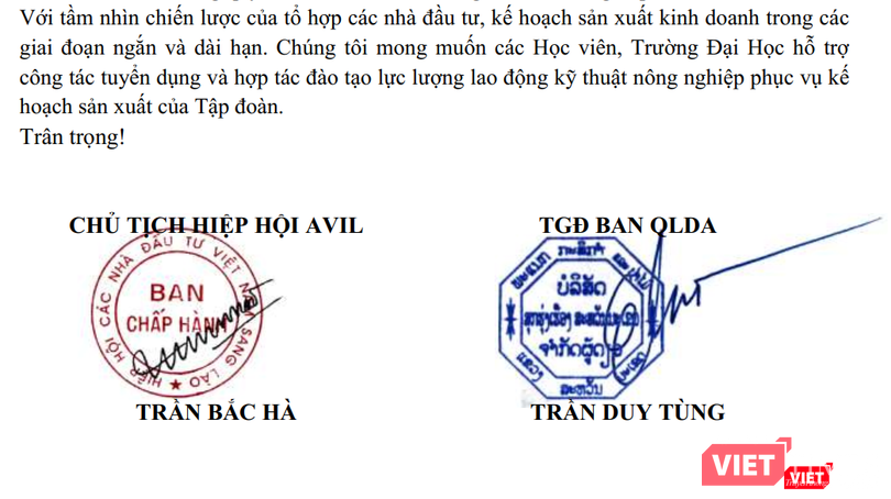Một trong các văn bản mà cha con ông Trần Bắc Hà - Trần Duy Tùng cùng đứng tên. Một trong các văn bản mà cha con ông Trần Bắc Hà - Trần Duy Tùng cùng đứng tên.