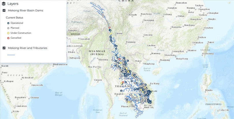 Hệ thống các đập thủy điện chằng chịt dọc theo dòng sông Mekong tính đến tháng 7/2022. Nguồn: Stimson. Hệ thống các đập thủy điện chằng chịt dọc theo dòng sông Mekong tính đến tháng 7/2022. Nguồn: Stimson.