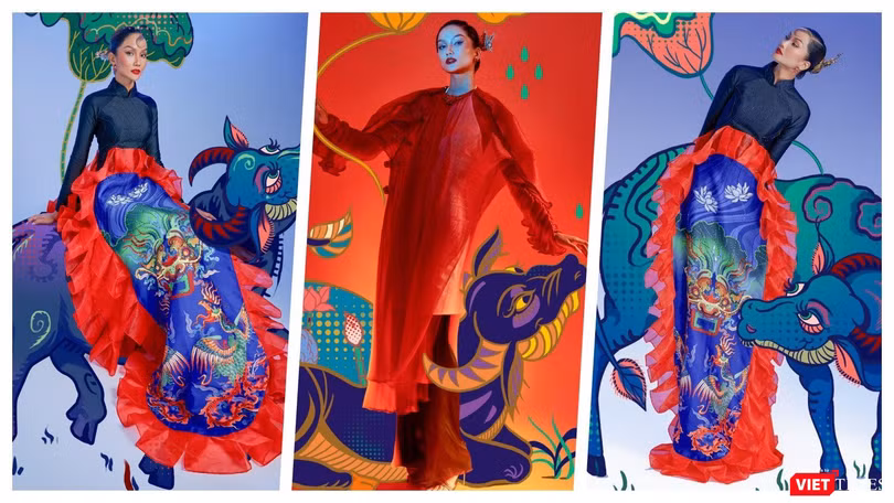 Hoa hậu H’Hen Niê tôn vinh tranh dân gian Đông Hồ trong bộ ảnh Tết (Ảnh: Nguyễn Minh Đức) 