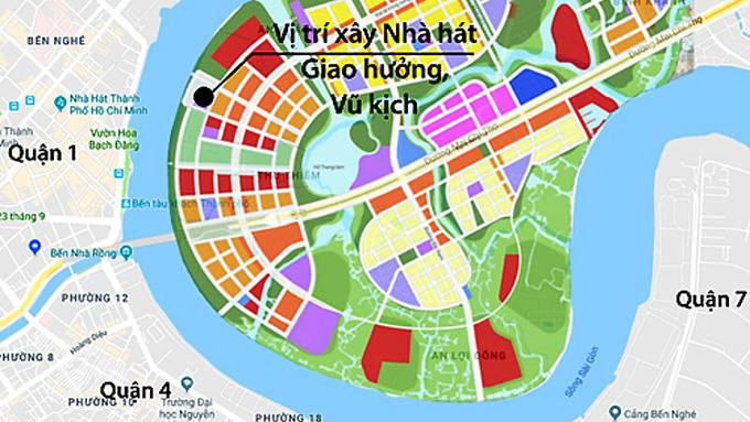 Nhà hát Giao hưởng, Nhạc Vũ kịch sẽ được xây tại Khu chức năng số 1 của Khu đô thị Thủ Thiêm. Ảnh- Google maps Nhà hát Giao hưởng, Nhạc Vũ kịch sẽ được xây tại Khu chức năng số 1 của Khu đô thị Thủ Thiêm. Ảnh- Google maps