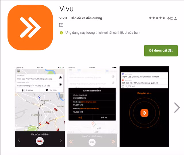 Ứng dụng đặt xe Vivu
