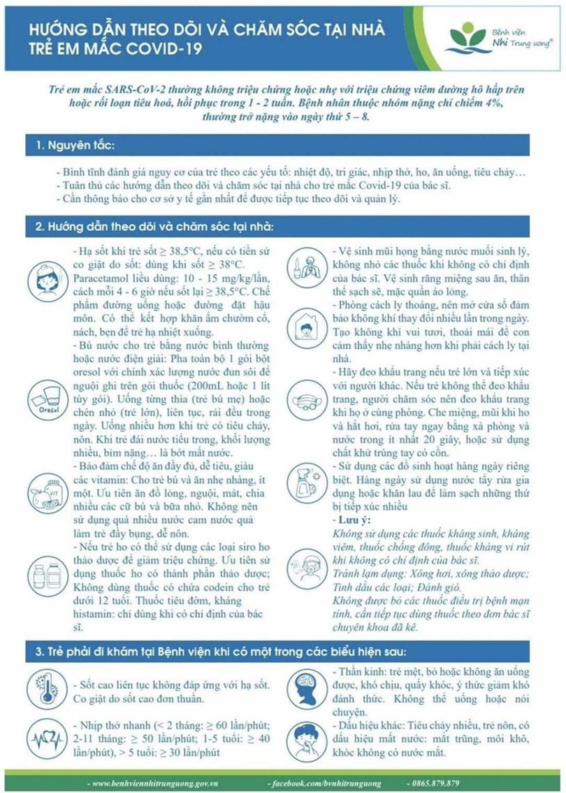 Bệnh viện Nhi Trung ương hướng dẫn chi tiết cách chăm sóc F0 trẻ em