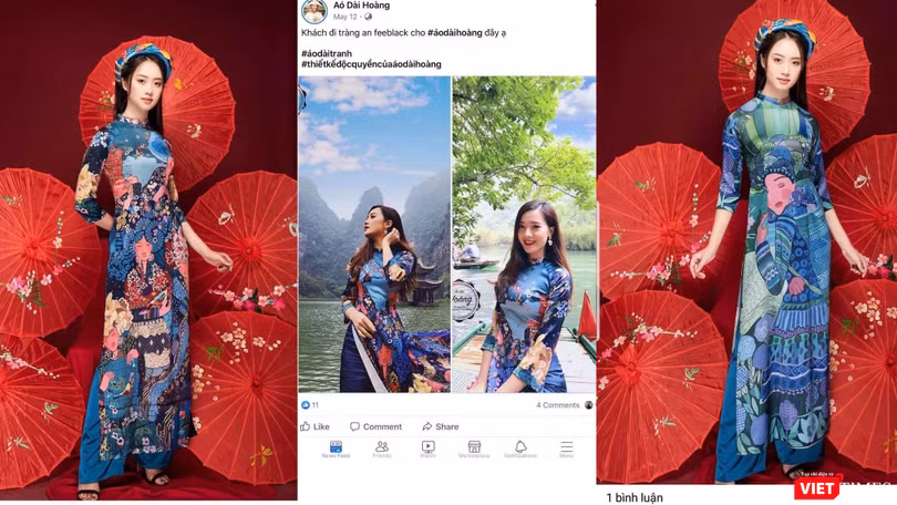 Nhiều tranh của họa sĩ Hà Hùng Dũng bị sao chép, vẽ lại trên các sản phẩm của cơ sở Áo dài Hoàng 