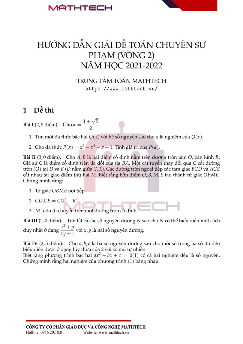 Đáp án đề thi Toán chuyên vào lớp 10 Trường Chuyên ĐH Sư phạm Hà Nội năm 2021 ảnh 2