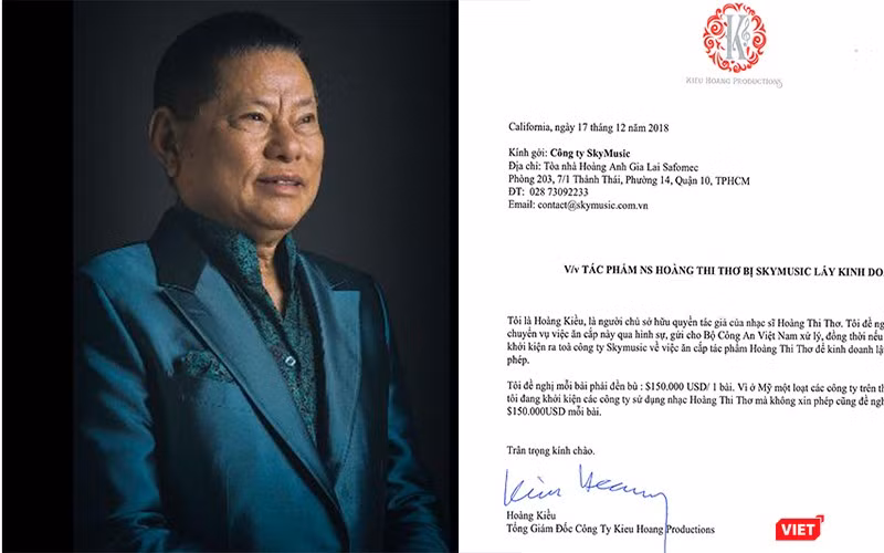 Tỷ phú Hoàng Kiều yêu cầu Sky Music đền bù cho những vi phạm bản quyền 150.000 USD/bài 