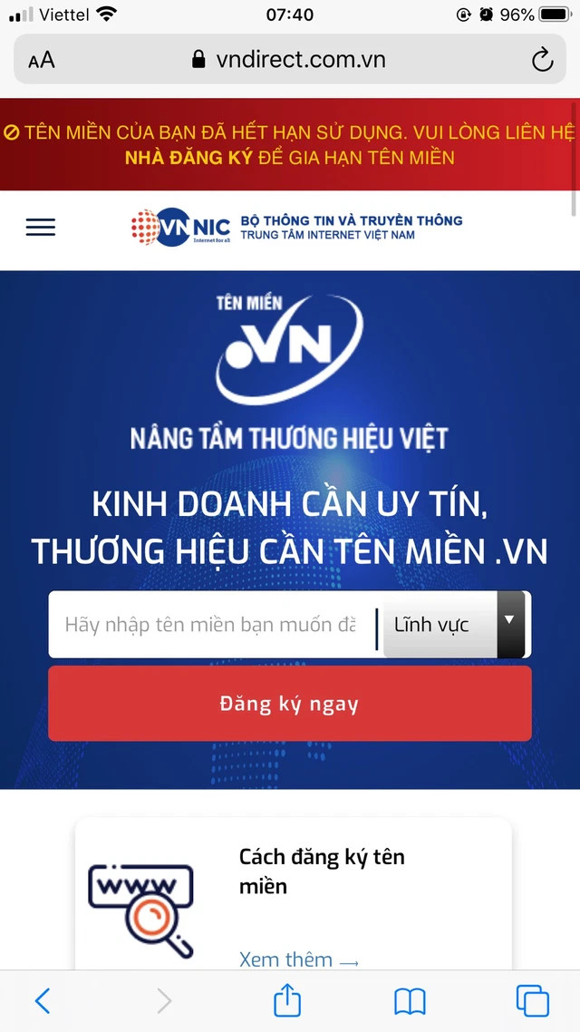 Website của VNDirect hết hạn tên miền Website của VNDirect hết hạn tên miền