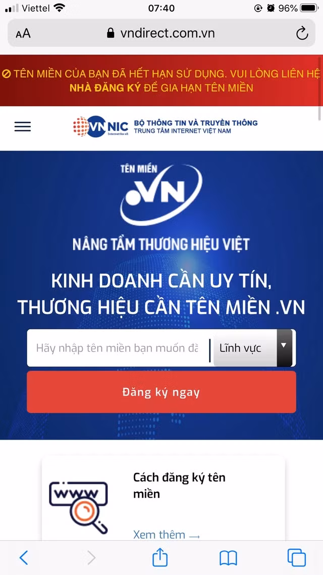 Website của VNDirect hết hạn tên miền Website của VNDirect hết hạn tên miền