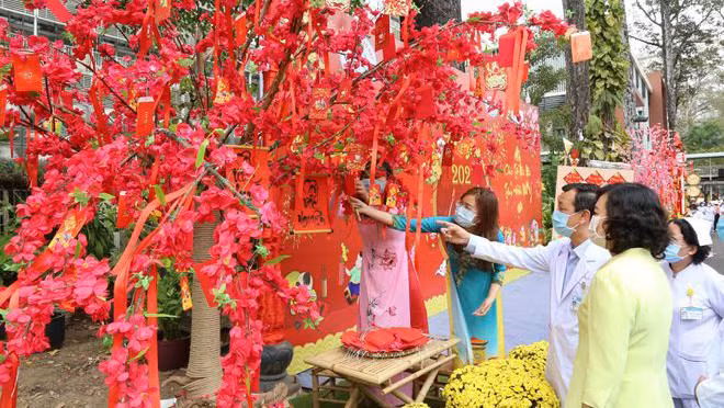 Đường hoa Xuân tại BV Chợ Rẫy do chính tay y bác sĩ thực hiện (Ảnh: BVCC) 