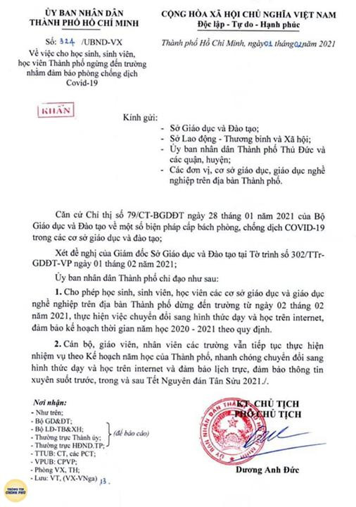 Công văn khẩn của UBND TP.HCM vừa gửi đi Công văn khẩn của UBND TP.HCM vừa gửi đi