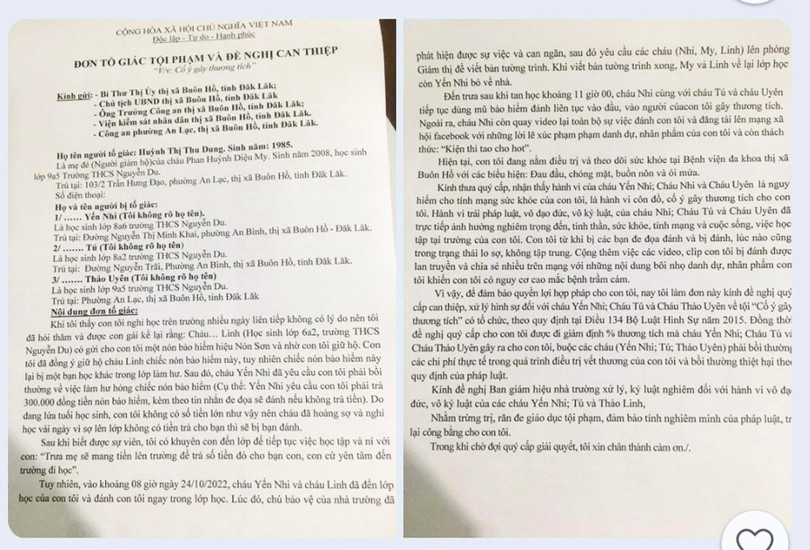 Đơn dự thảo của mẹ cháu DM trước khi gửi các cơ quan chức năng