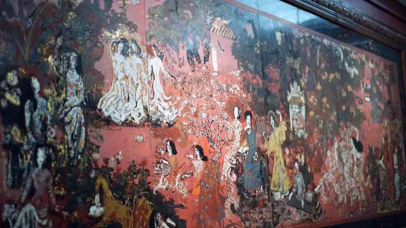 Bức tranh bảo vật quốc gia “Vườn xuân Trung Nam Bắc” của danh họa Nguyễn Gia Trí lúc còn nguyên vẹn là kiệt tác hội họa