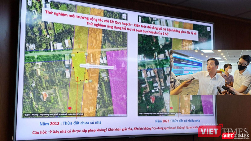 Giám đốc Sở Tài nguyên &amp; Môi trường TP.HCM giải thích thêm về nền tảng chia sẻ dữ liệu. Ảnh: Hòa Bình