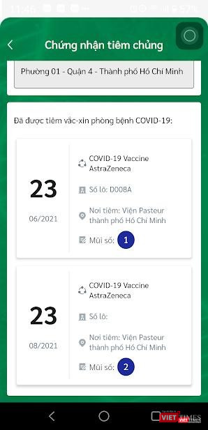 Chứng nhận điện tử đã tiêm đủ 2 mũi vắc xin COVID-19. Ảnh: Hoà Bình