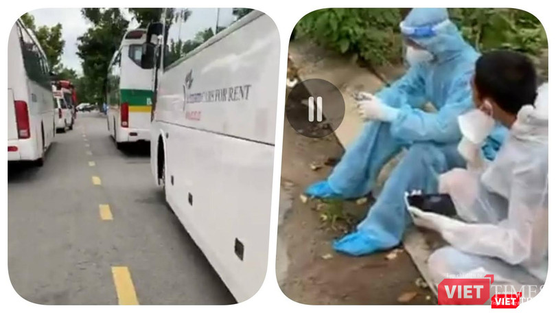 Hàng dài xe cấp cứu, xe vận chuyển người bệnh COVID-19 chờ đợi chưa thể nhập viện - Ảnh: Hoà Bình chụp màn hình video Hàng dài xe cấp cứu, xe vận chuyển người bệnh COVID-19 chờ đợi chưa thể nhập viện - Ảnh: Hoà Bình chụp màn hình video