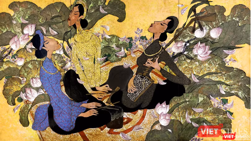 Tác phẩm Hát chầu văn (sơn mài, 120cm x 210cm, 2019) của Nguyễn Hoài Hương Tác phẩm Hát chầu văn (sơn mài, 120cm x 210cm, 2019) của Nguyễn Hoài Hương