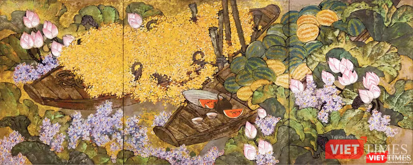 Tác phẩm Mùa xuân 2 (sơn mài, 120cm x 300cm, 2019) của Nguyễn Hoài Hương Tác phẩm Mùa xuân 2 (sơn mài, 120cm x 300cm, 2019) của Nguyễn Hoài Hương