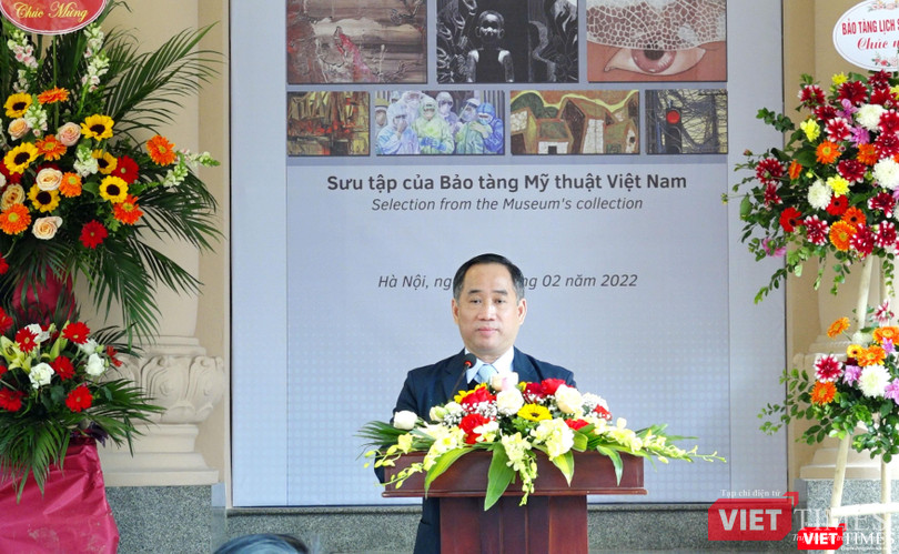 TS. Nguyễn Anh Minh - Giám đốc Bảo tàng Mỹ thuật Việt Nam - phát biểu trong lễ khai mạc