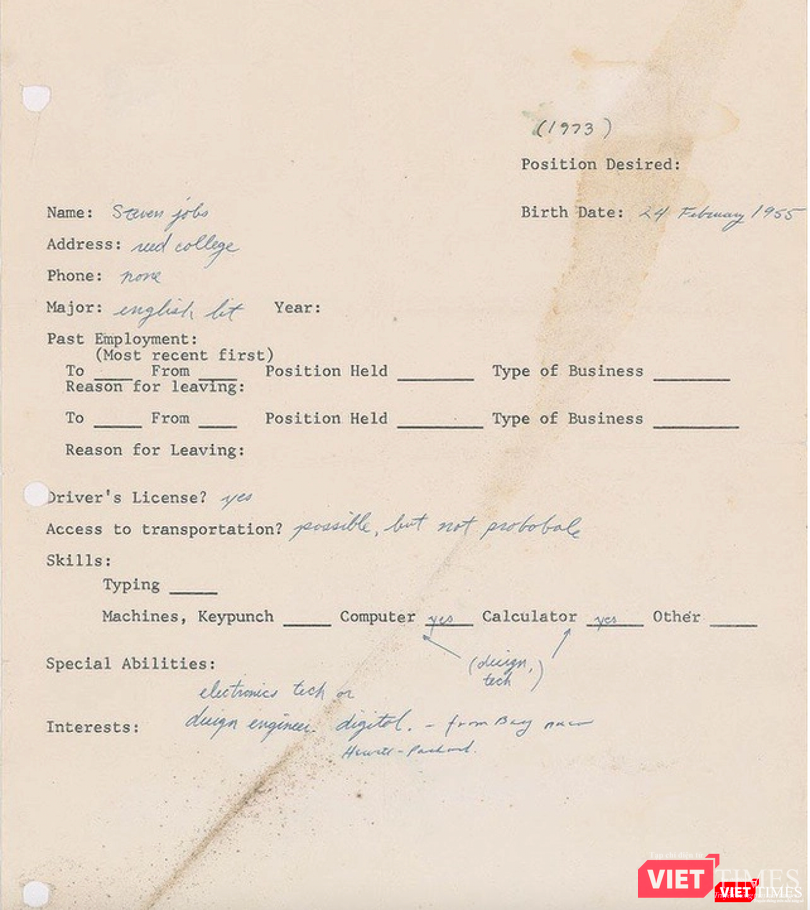 CV gửi nhà tuyển dụng vào năm 1973 của tỉ phú công nghệ Steve Jobs CV gửi nhà tuyển dụng vào năm 1973 của tỉ phú công nghệ Steve Jobs