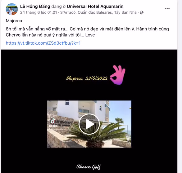 Hình chụp trang facebook của diễn viên Hồng Đăng