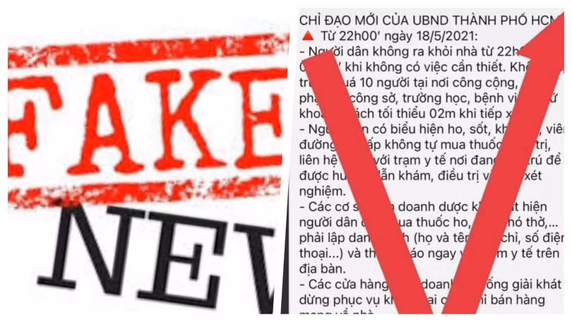 Lãnh đạo UBND TP.HCM khẳng định thông tin lan truyền trên mạng xã hội về “Chỉ đạo mới của UBND TP.HCM từ 22 giờ ngày 18/5/2021” là giả mạo - Ảnh: Hoà Bình ghép