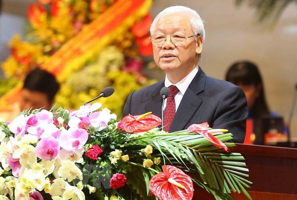 Tổng Bí thư Nguyễn Phú Trọng phát biểu chỉ đạo Đại hội. (Ảnh: TTXVN)