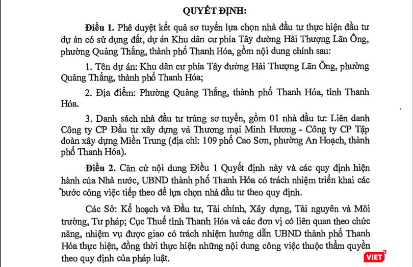 Trích Quyết định số 3601/QĐ-UBND ngày 24/9/2018 của Chủ tịch Ủy ban nhân dân tỉnh Thanh Hóa.