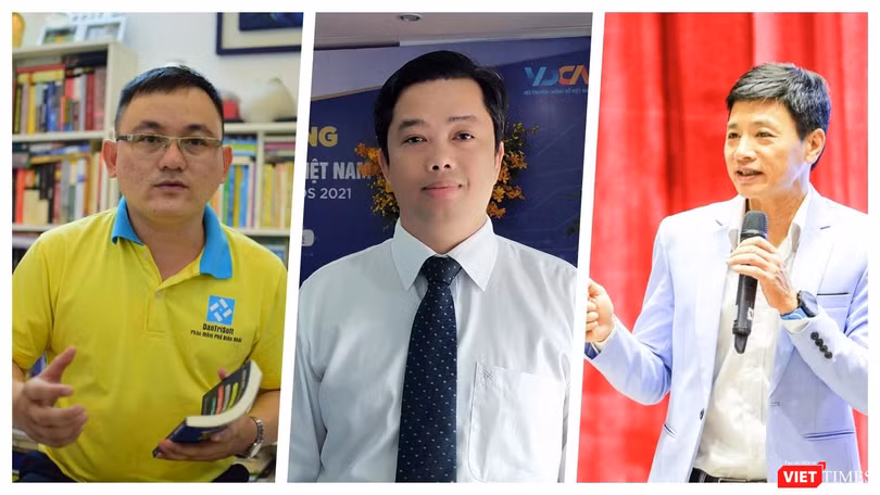 Ông Cao Trung Hiếu - CEO Dân trí Soft, ông Ngô Thanh Tùng - Phó Tổng Giám đốc SoftTech Đà Nẵng, chuyên gia tư vấn chiến lược chuyển đổi số Đào Trung Thành (Ảnh: Hoà Bình) 