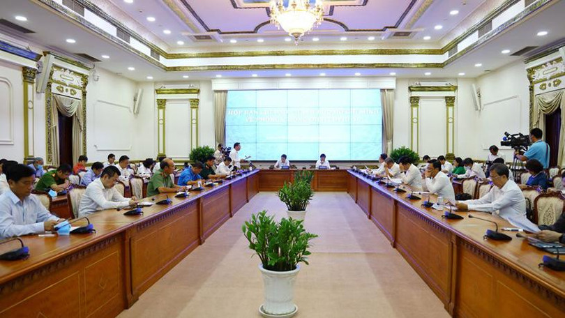 Toàn cảnh cuộc họp Ban chỉ đạo phòng, chống dịch bệnh COVID-19 TP.HCM sáng nay 12/4 (Ảnh: Huyền Mai) 