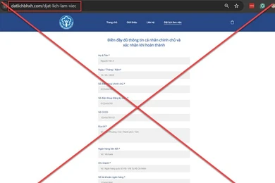 Trang web giả mạo datlichbhxh[.]com có giao diện tương tự trang chính thức. Ảnh: BHXHVN
