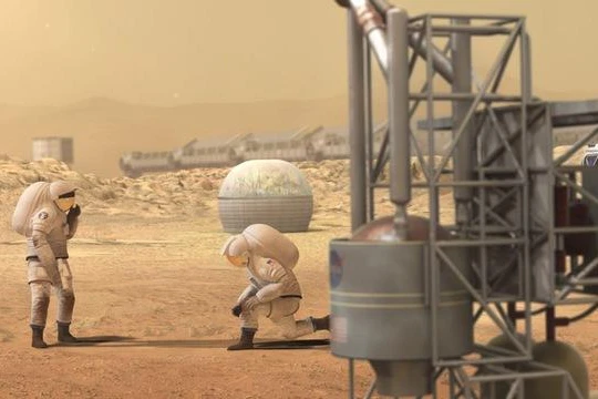 Hình ảnh phi hành gia khai thác nguyên liệu trên sao Hỏa. Nguồn: NASA