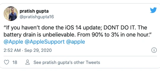 Một người dùng chia sẻ tình trạng "tuột" pin bất thường trên iPhone.