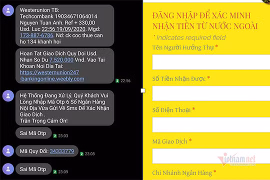 Đoạn tin nhắn dẫn tới website giả mạo Western Union. 