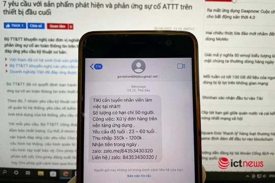 Giả mạo trang thương mại điện tử Tiki nhắn tin tuyển dụng để lừa đảo người dân