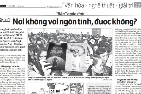 Liên quan đến việc xuất bản ồ ạt sách ngôn tình, đặc biệt là ngôn tính biến tướng, trước đó Tuổi Trẻ đã có loạt bài Bão ngôn tình (Giới trẻ say sưa, phụ huynh lo lắng; Biến tướng và hệ lụy; Nói không với ngôn tình, được không?)