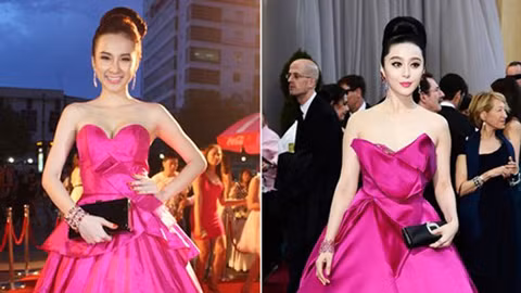 Chiếc váy và phong cách trang điểm của Angela Phương Trinh được coi là bản sao của diễn viên Trung Quốc Phạm Băng Băng